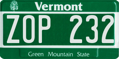 VT license plate ZOP232