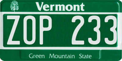 VT license plate ZOP233