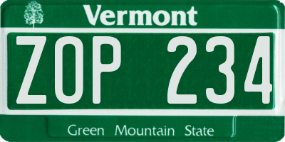 VT license plate ZOP234