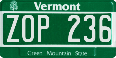 VT license plate ZOP236