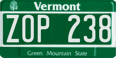 VT license plate ZOP238