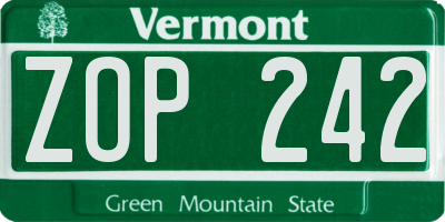 VT license plate ZOP242