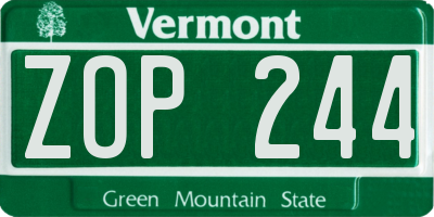 VT license plate ZOP244