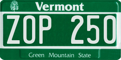 VT license plate ZOP250