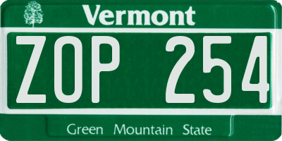 VT license plate ZOP254