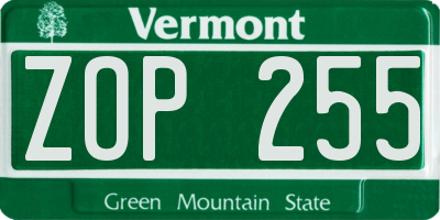 VT license plate ZOP255