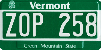 VT license plate ZOP258