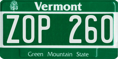 VT license plate ZOP260
