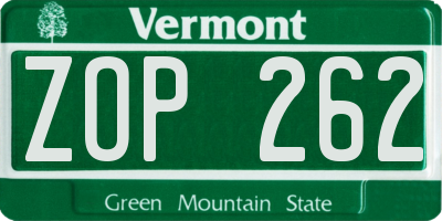 VT license plate ZOP262