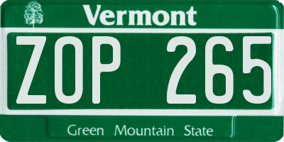 VT license plate ZOP265