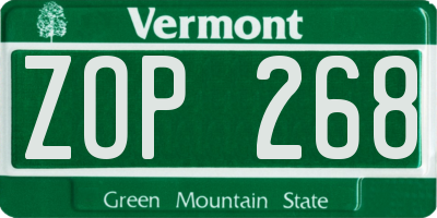 VT license plate ZOP268