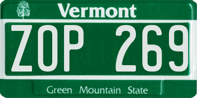 VT license plate ZOP269
