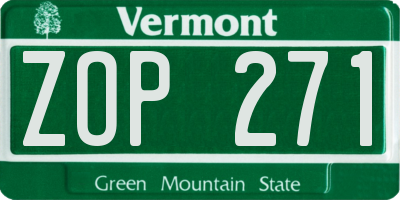 VT license plate ZOP271