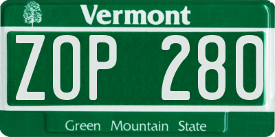 VT license plate ZOP280