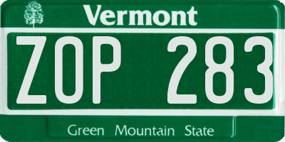 VT license plate ZOP283