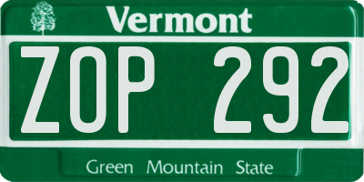 VT license plate ZOP292