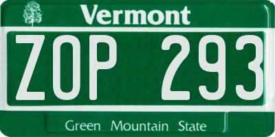 VT license plate ZOP293