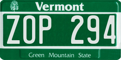 VT license plate ZOP294
