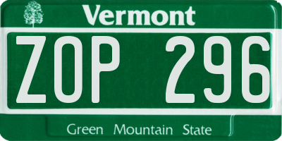 VT license plate ZOP296