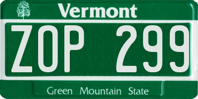 VT license plate ZOP299