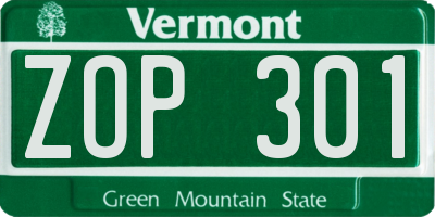 VT license plate ZOP301