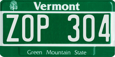 VT license plate ZOP304