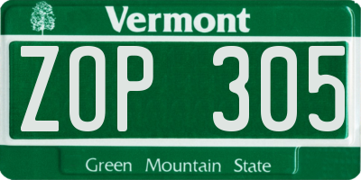 VT license plate ZOP305