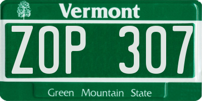 VT license plate ZOP307