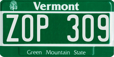 VT license plate ZOP309