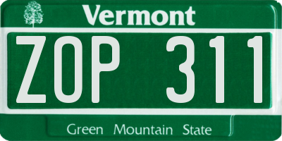 VT license plate ZOP311