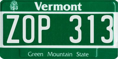 VT license plate ZOP313