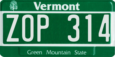 VT license plate ZOP314