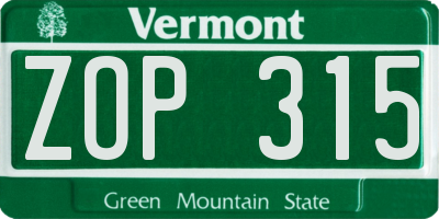 VT license plate ZOP315
