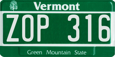 VT license plate ZOP316