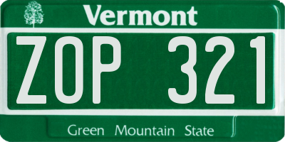 VT license plate ZOP321