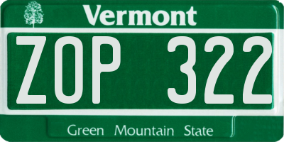 VT license plate ZOP322