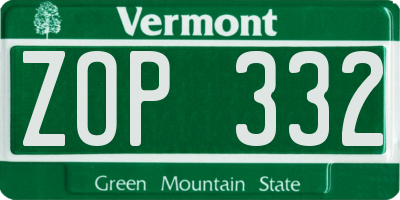 VT license plate ZOP332