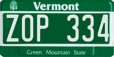 VT license plate ZOP334