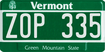 VT license plate ZOP335