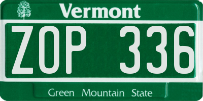 VT license plate ZOP336