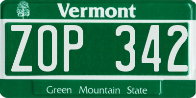 VT license plate ZOP342