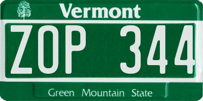 VT license plate ZOP344