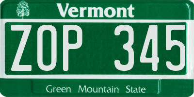 VT license plate ZOP345