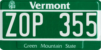 VT license plate ZOP355