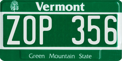 VT license plate ZOP356