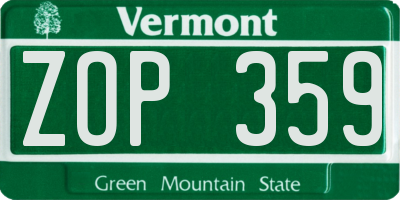 VT license plate ZOP359