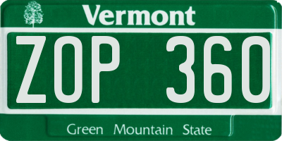 VT license plate ZOP360