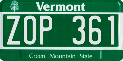 VT license plate ZOP361