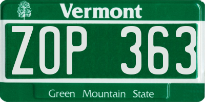VT license plate ZOP363