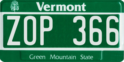 VT license plate ZOP366